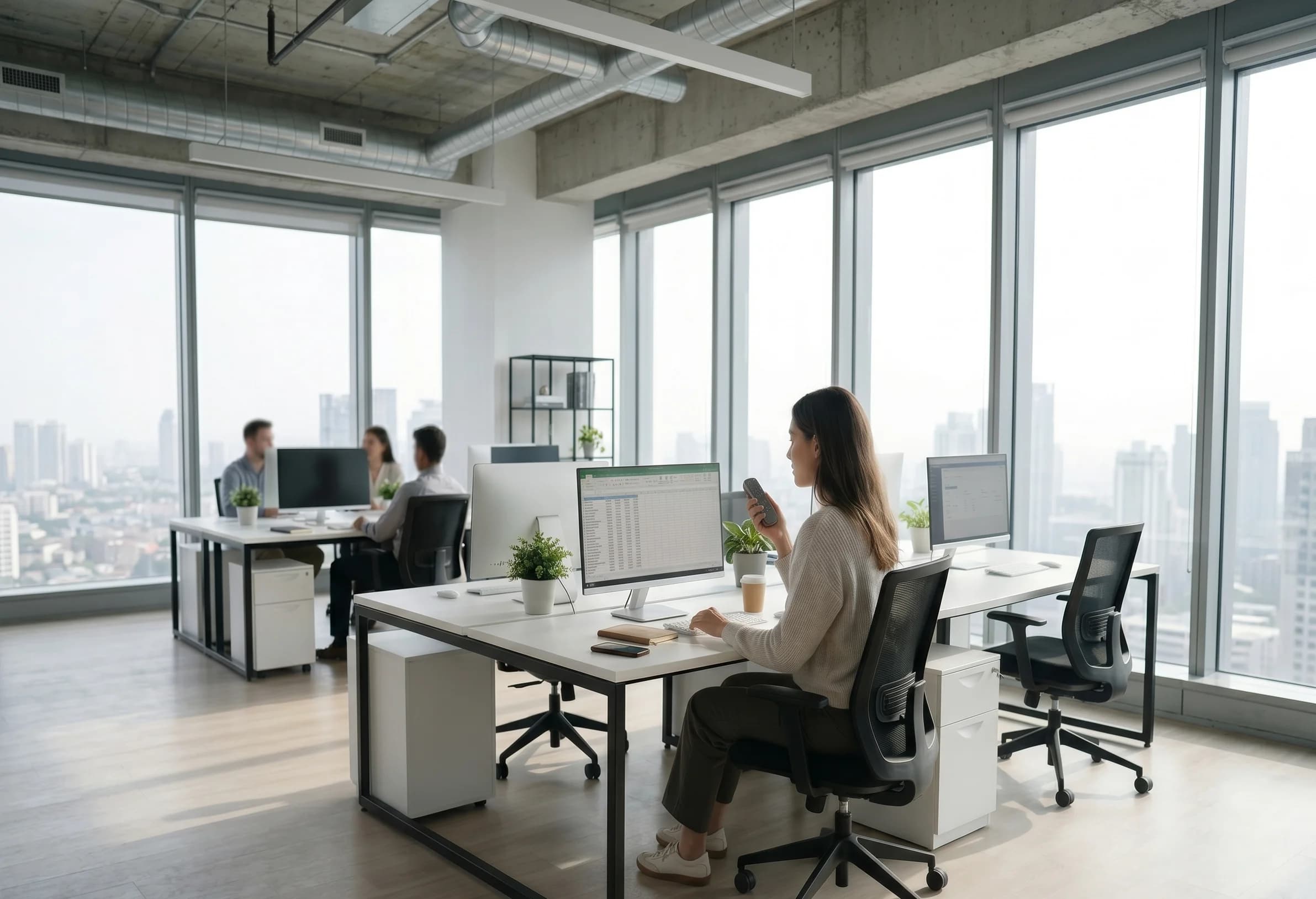 Zeph Click next to a laptop in a busy open office