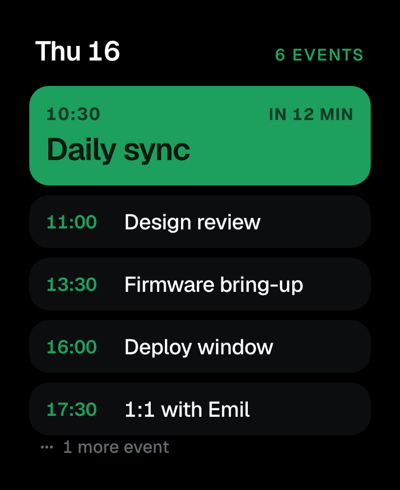 A ZephOS calendar glance showing the day's events