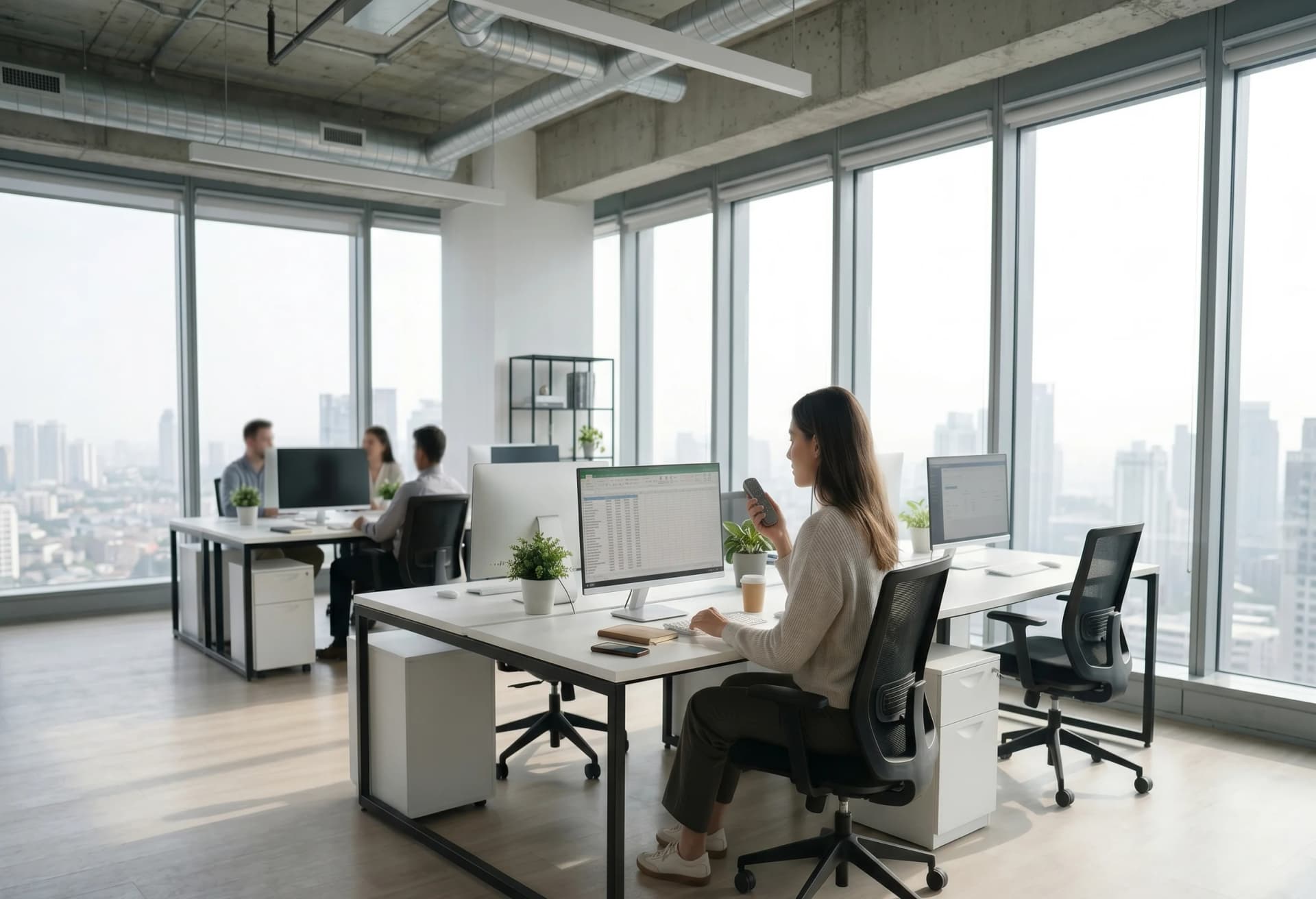Zeph Click next to a laptop in a busy open office